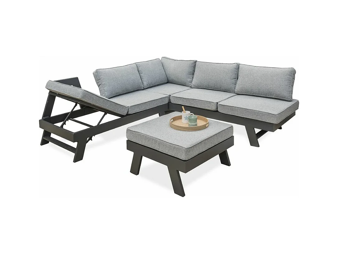 Salon de Jardin d'Angle 5-6 Places "New-York" 213cm Gris Anthracite