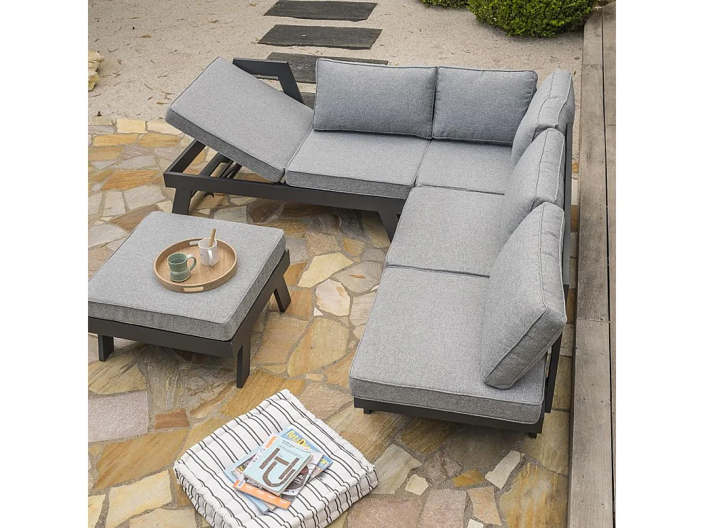 Salon de Jardin d'Angle 5-6 Places "New-York" 213cm Gris Anthracite