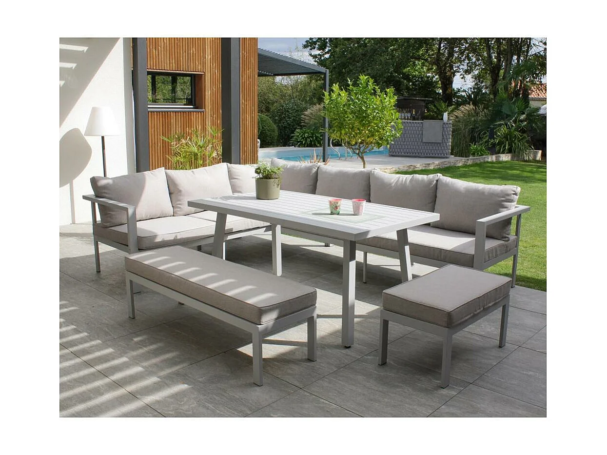 Salon de Jardin d'Angle 5-6 Places "New-York" 213cm Gris Anthracite