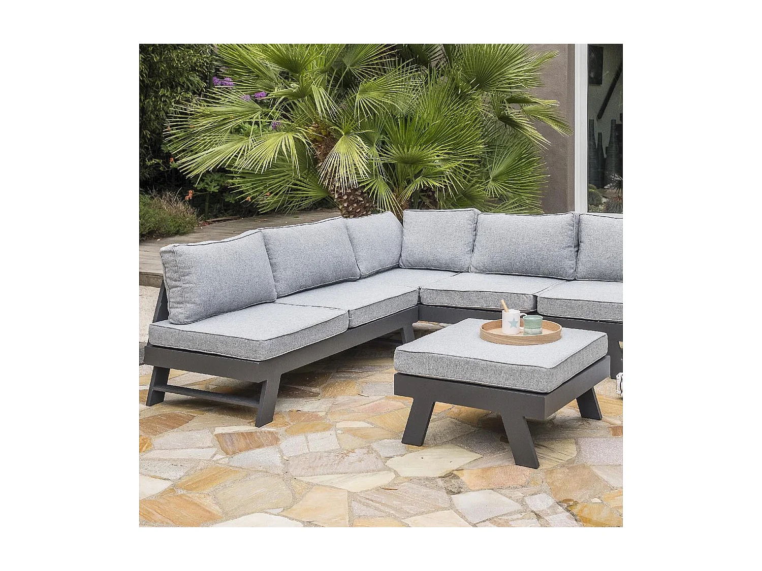 Salon de Jardin d'Angle 5-6 Places "New-York" 213cm Gris Anthracite