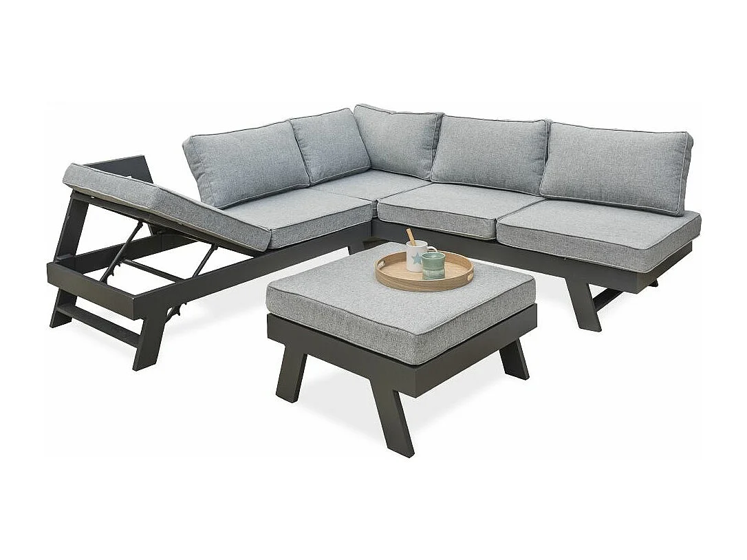 Salon de Jardin d'Angle 5-6 Places "New-York" 213cm Gris Anthracite