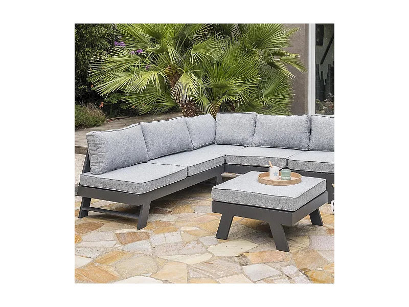 Salon de Jardin d'Angle 5-6 Places "New-York" 213cm Gris Anthracite