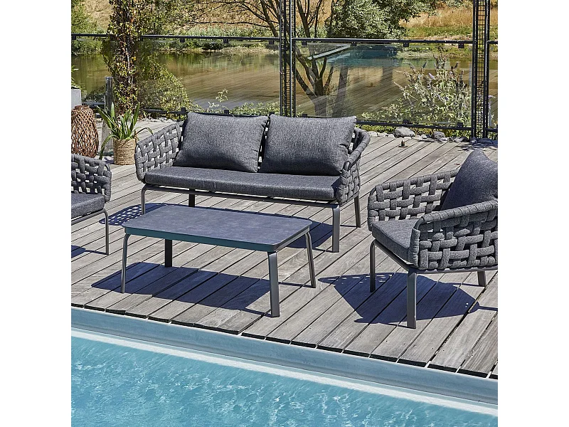 Salon de Jardin 4 Places "Camargue" 137cm Gris Anthracite