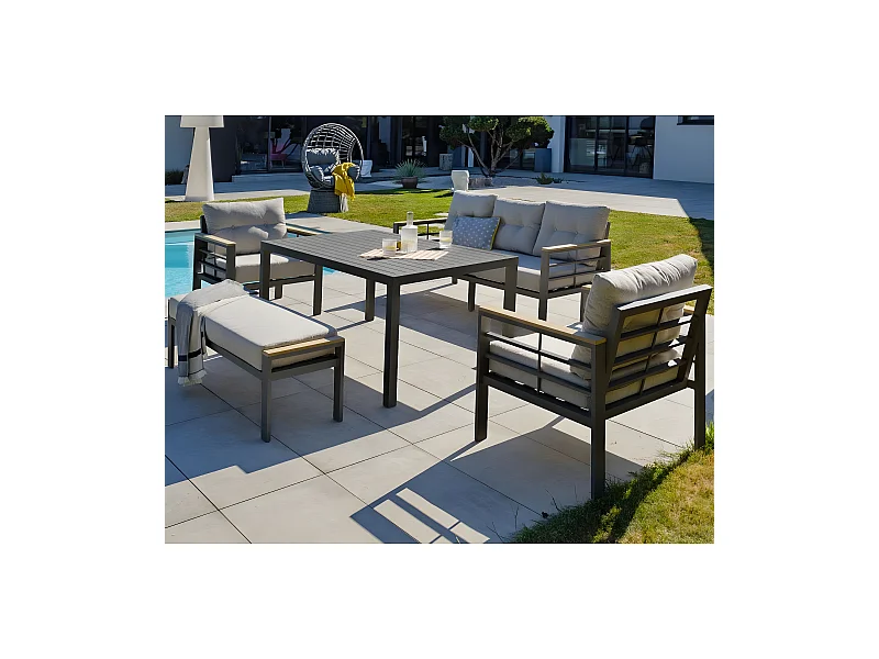 Ensemble Repas de jardin 7 Places "Cayenne" 180cm Gris Anthracite