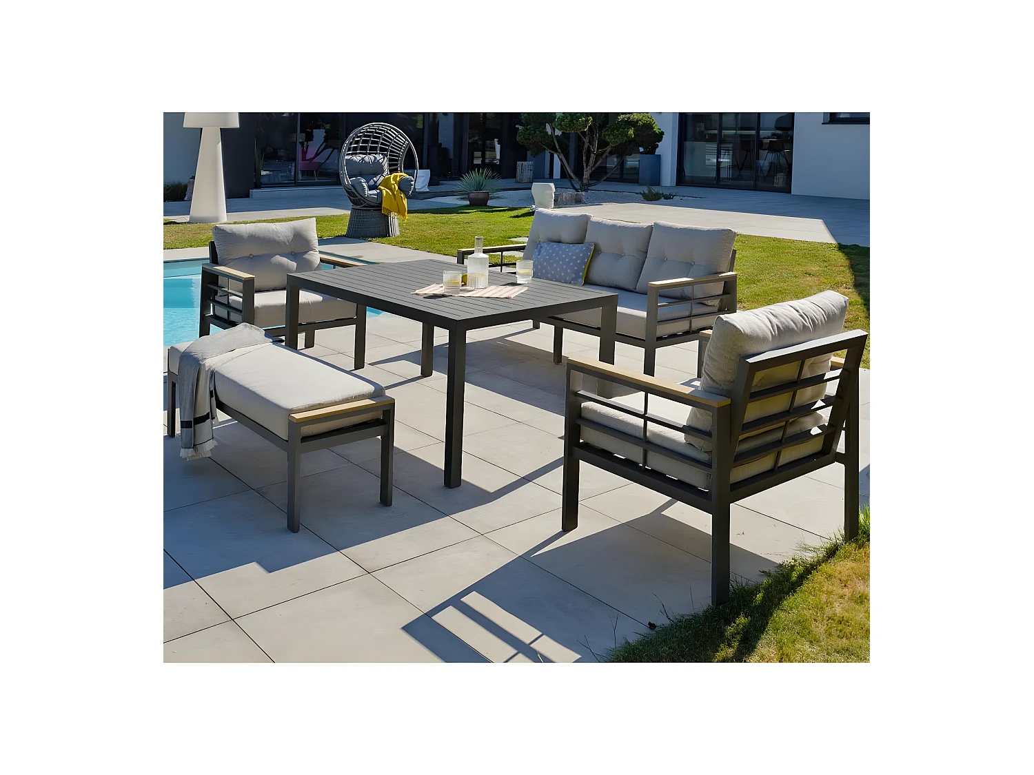 Ensemble Repas de jardin 7 Places "Cayenne" 180cm Gris Anthracite