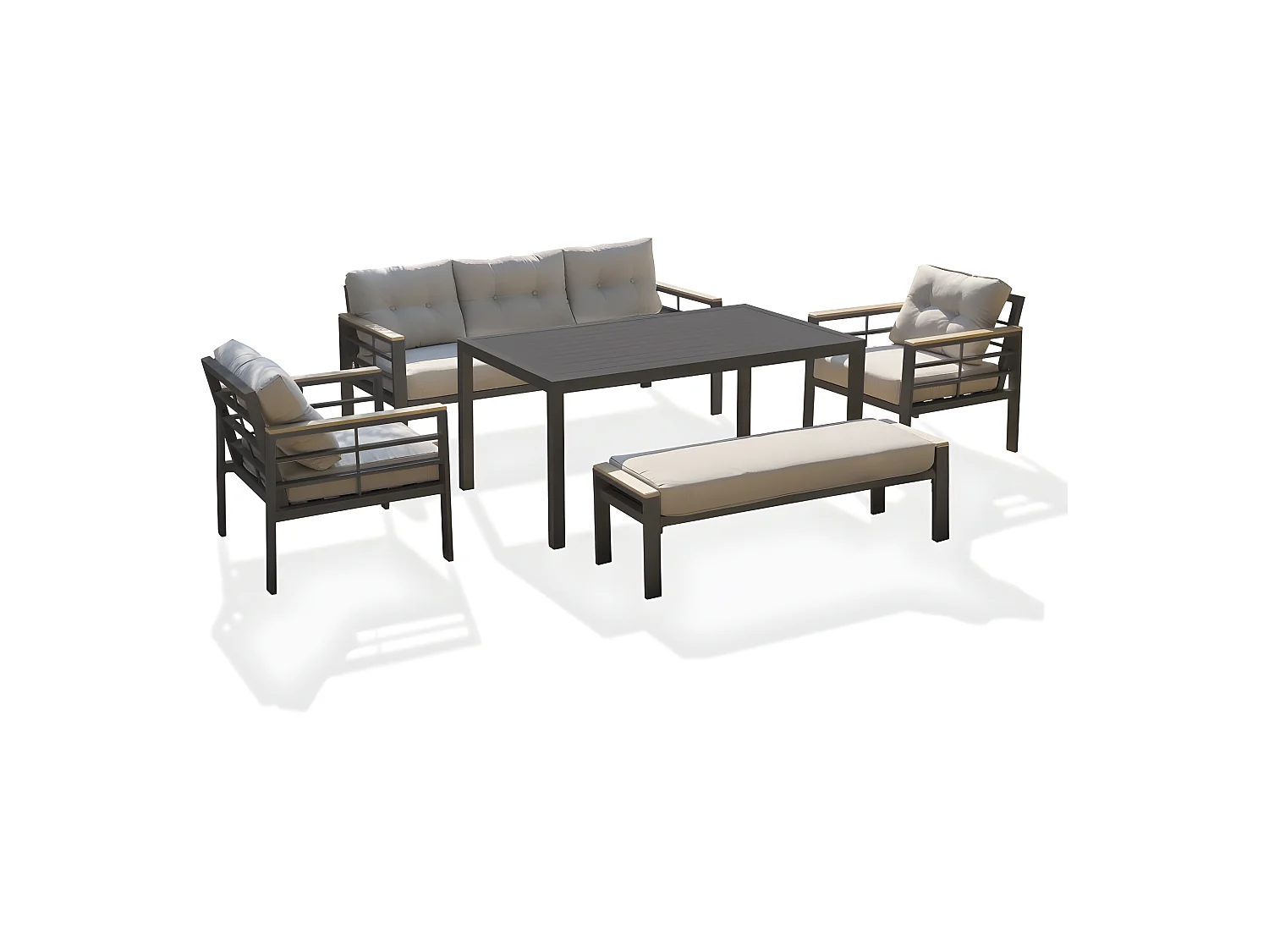 Ensemble Repas de jardin 7 Places "Cayenne" 180cm Gris Anthracite