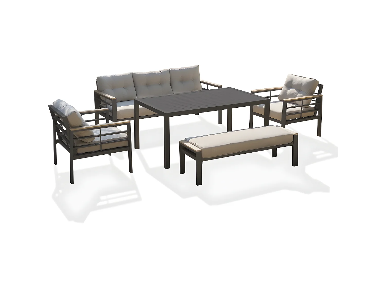 Ensemble Repas de jardin 7 Places "Cayenne" 180cm Gris Anthracite