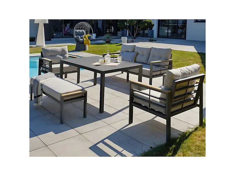 Ensemble Repas de jardin 7 Places "Cayenne" 180cm Gris Anthracite