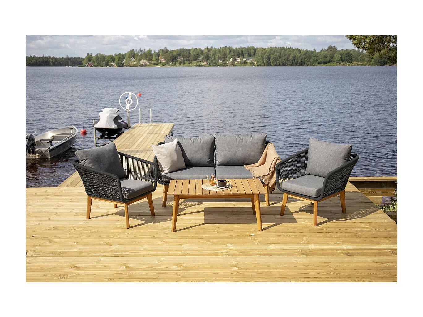 Salon de Jardin en Boi "Chania" 164cm Noir