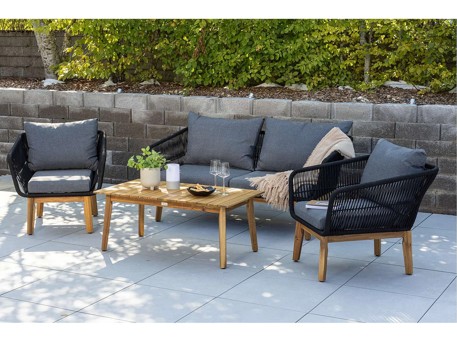 Salon de Jardin en Boi "Chania" 164cm Noir