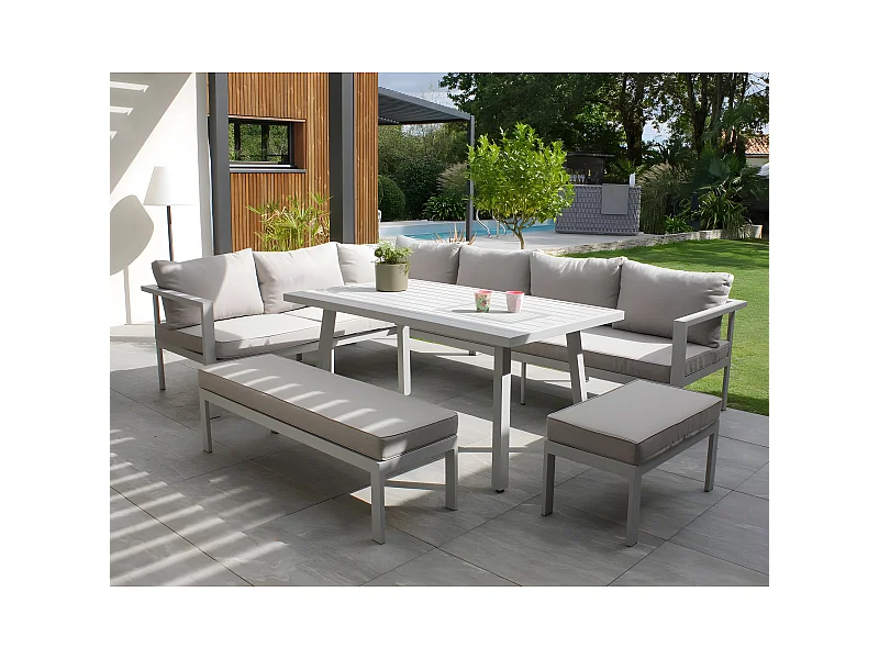 Ensemble Repas de jardin 9 Places "Antalya" 213cm Gris