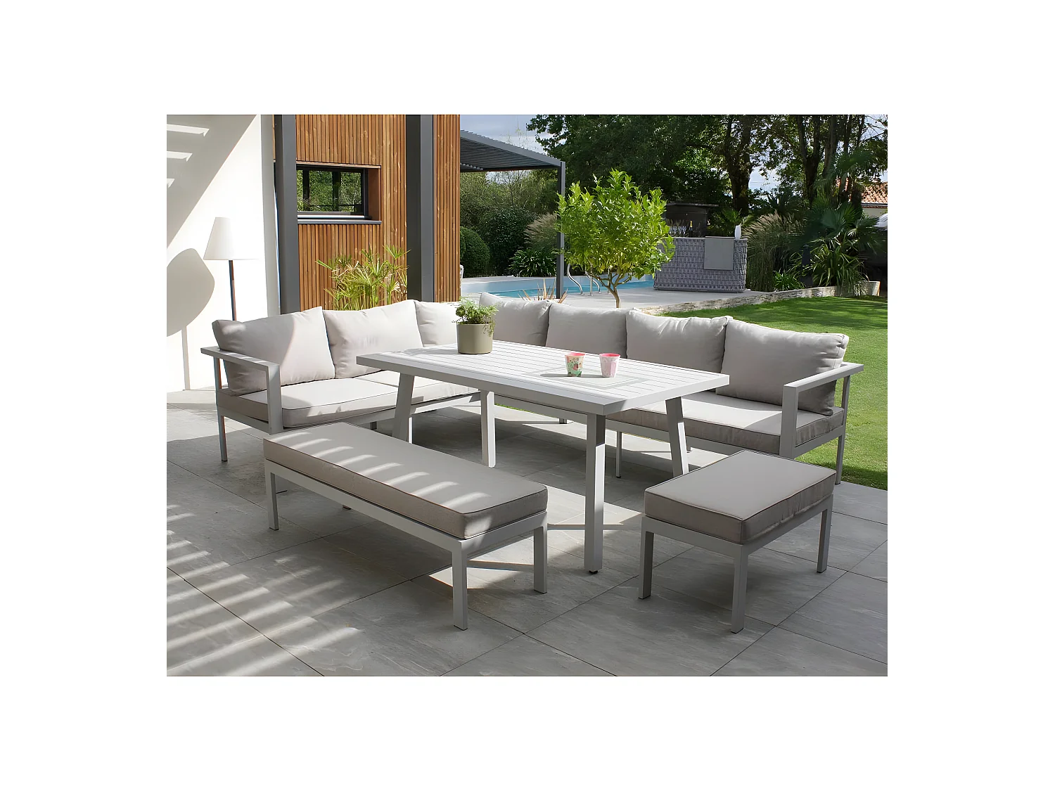 Ensemble Repas de jardin 9 Places "Antalya" 213cm Gris