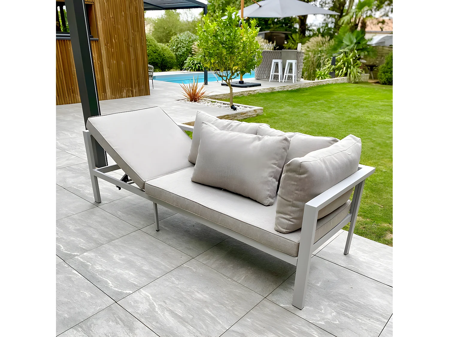Ensemble Repas de jardin 9 Places "Antalya" 213cm Gris