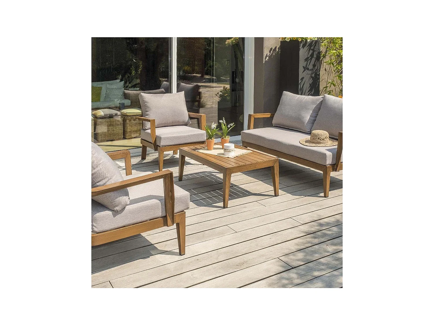 Salon de Jardin 4 Places "Portofino" 146cm Marron