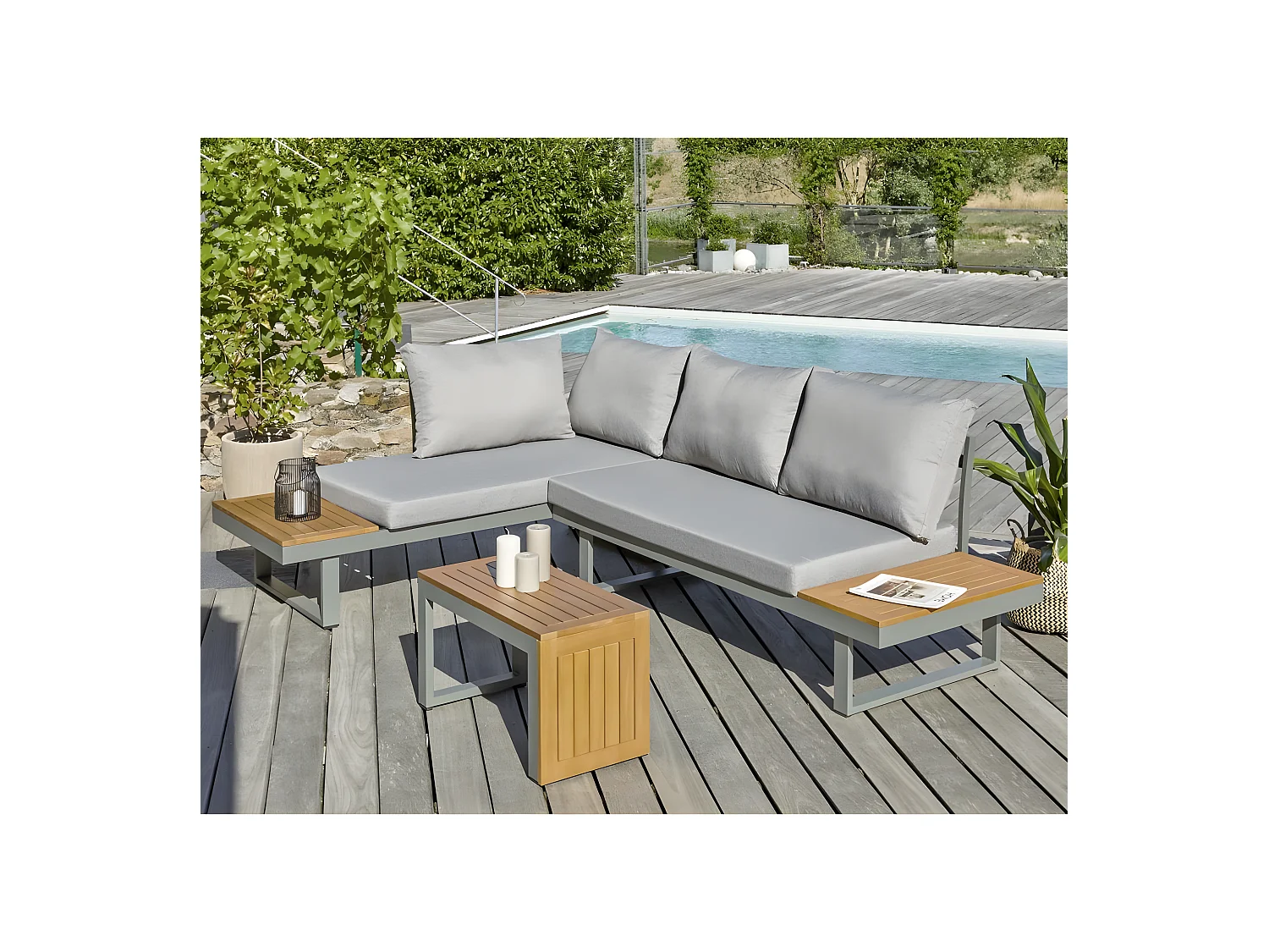 Salon de Jardin Modulable 4 Places "Tokyo" 175cm Kaki