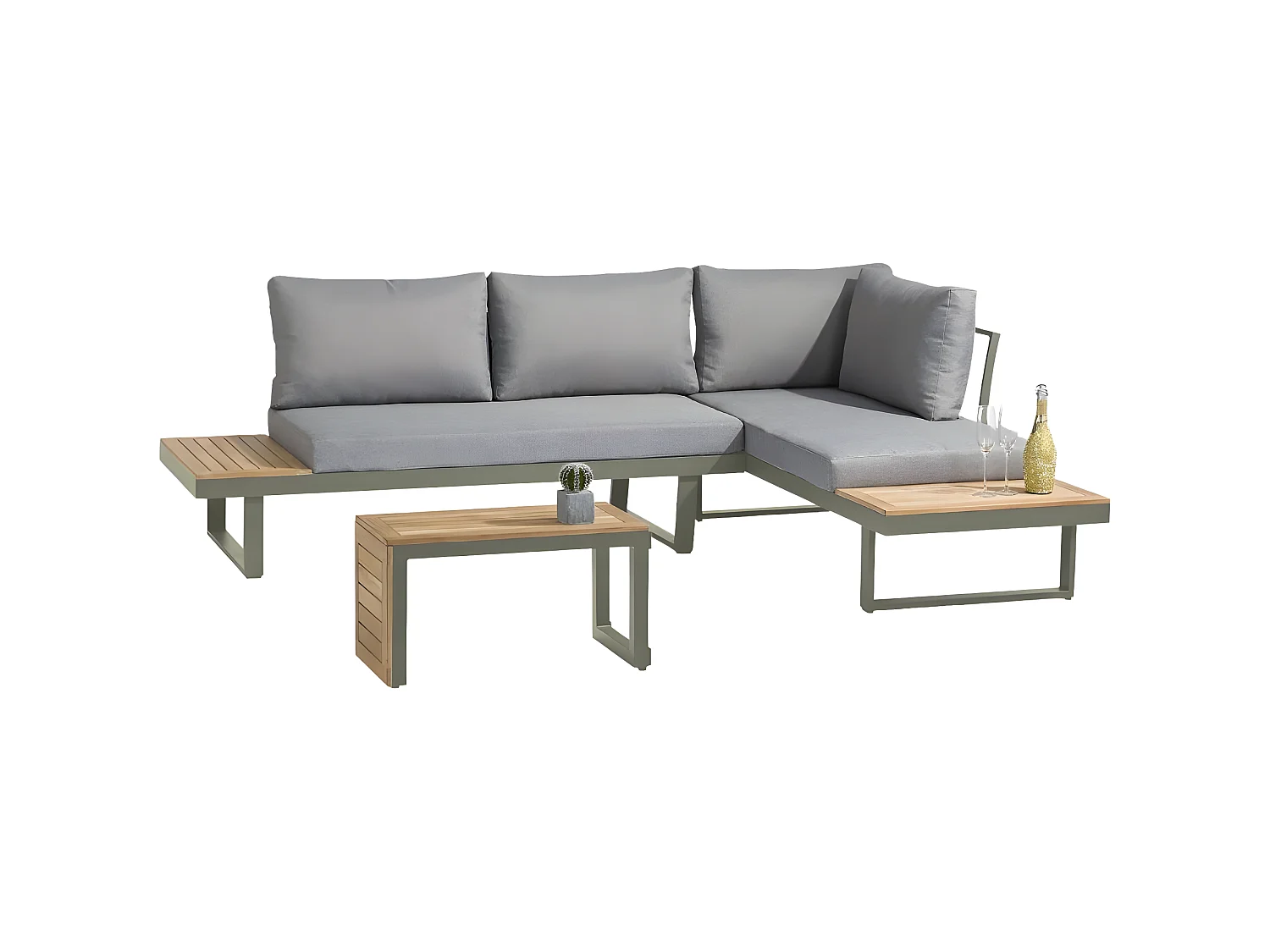 Salon de Jardin Modulable 4 Places "Tokyo" 175cm Kaki