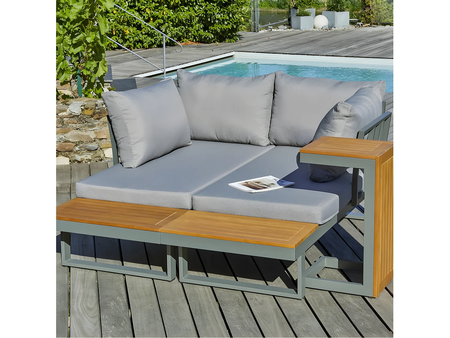 Salon de Jardin Modulable 4 Places "Tokyo" 175cm Kaki