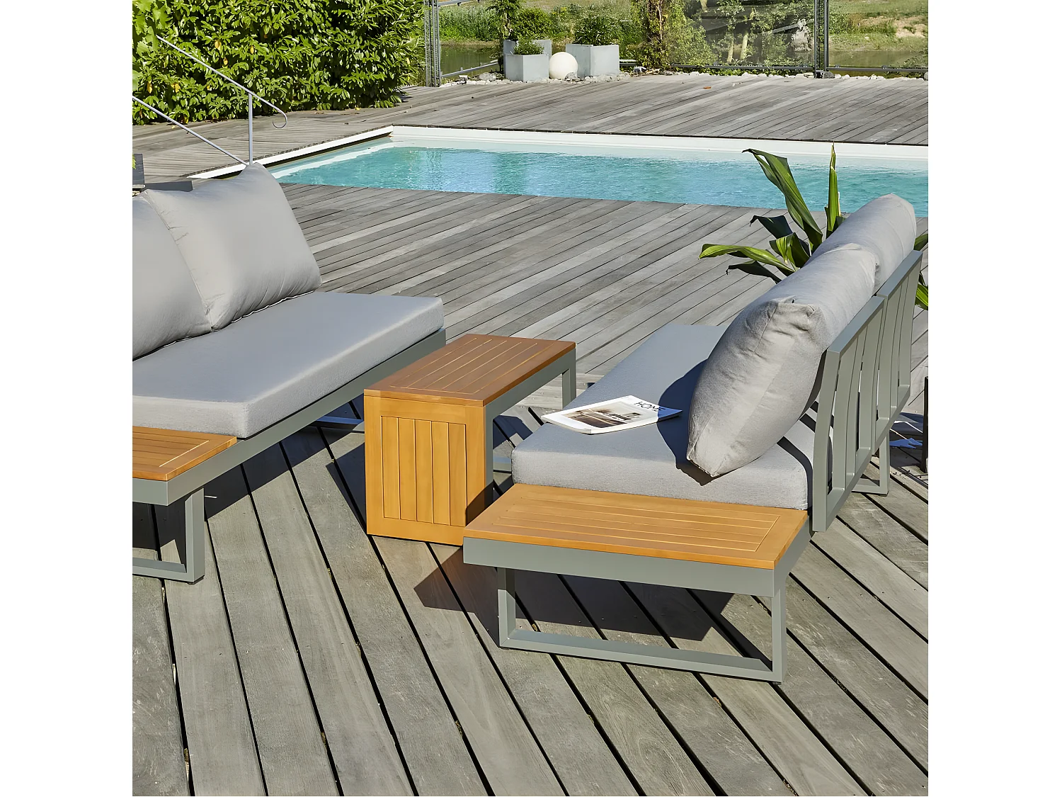 Salon de Jardin Modulable 4 Places "Tokyo" 175cm Kaki