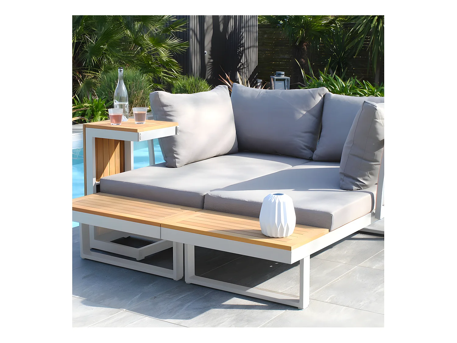 Salon de Jardin Modulable 4 Places "Tokyo" 175cm Blanc