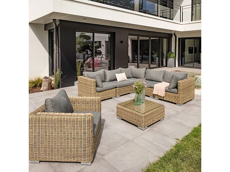 Salon de Jardin Modulable 6 Places "Montmartre" 84cm Marron