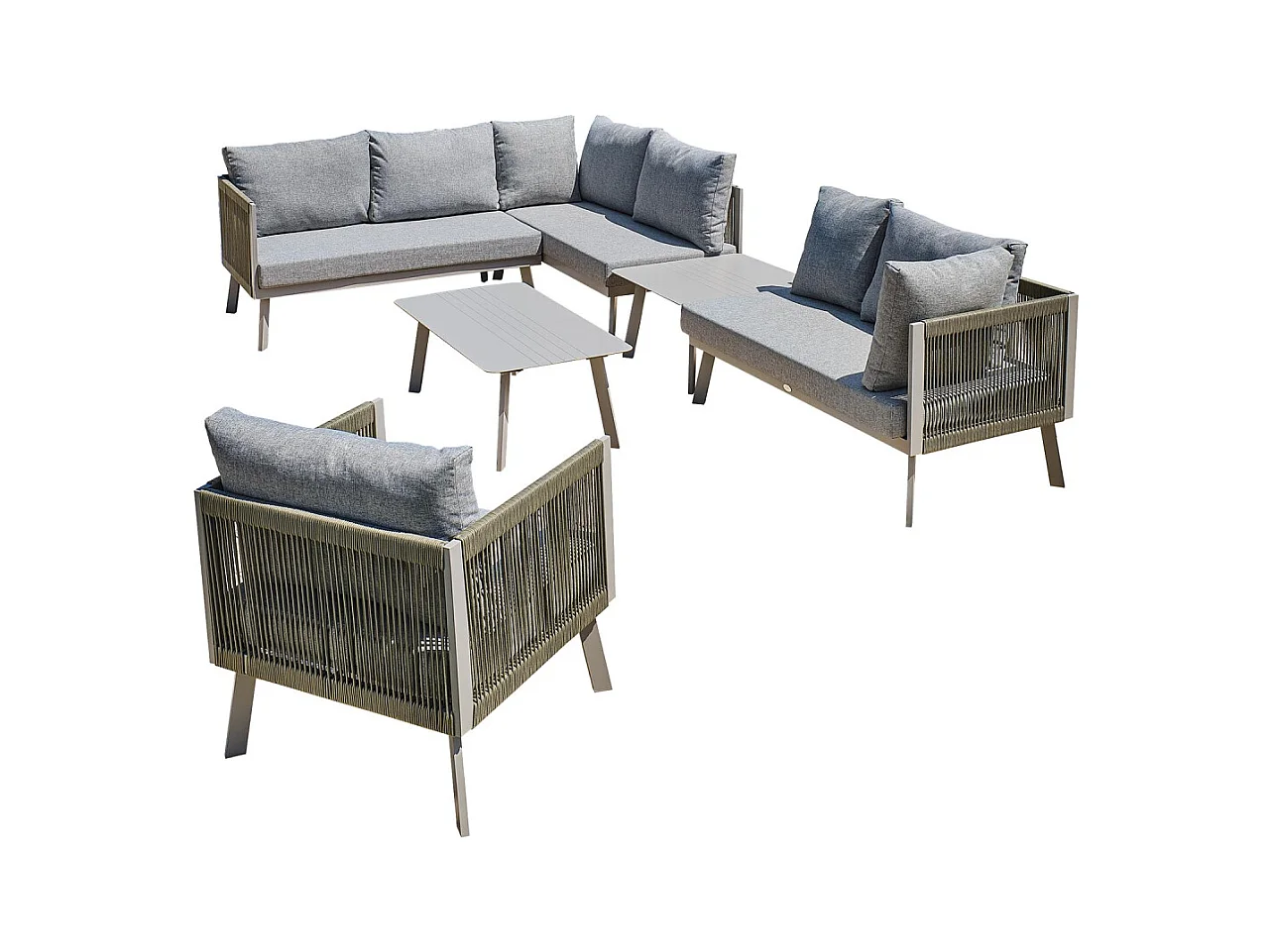 Salon de Jardin d'Angle 7 Places "Manosque" 143cm Gris