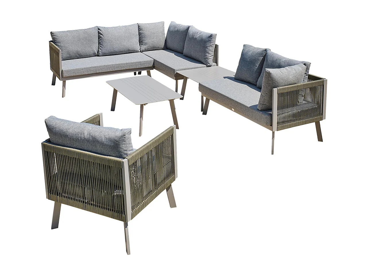 Salon de Jardin d'Angle 7 Places "Manosque" 143cm Gris