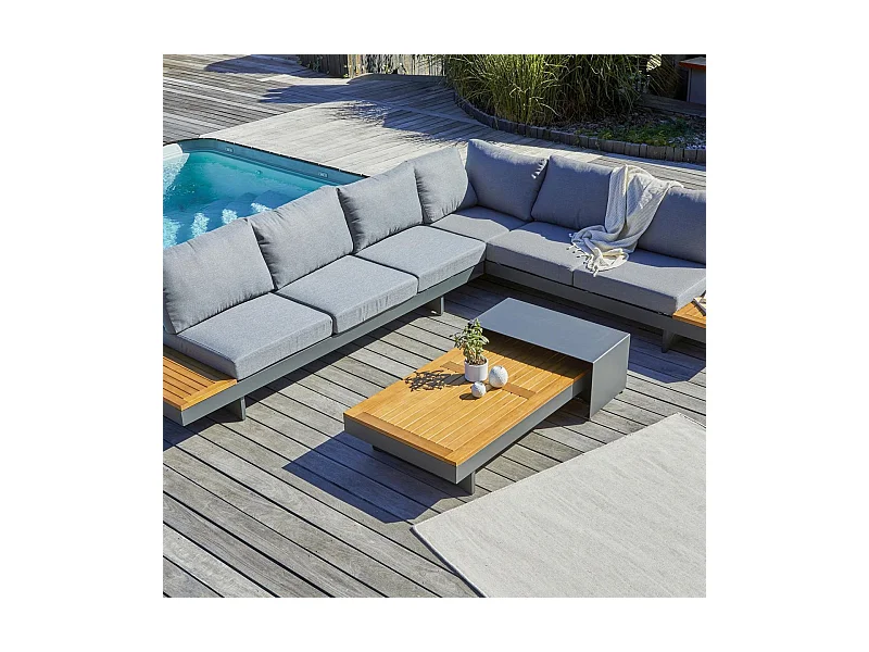 Salon de Jardin d'Angle 6 Places en Bois "Vanuatu" 245cm Gris Anthracite