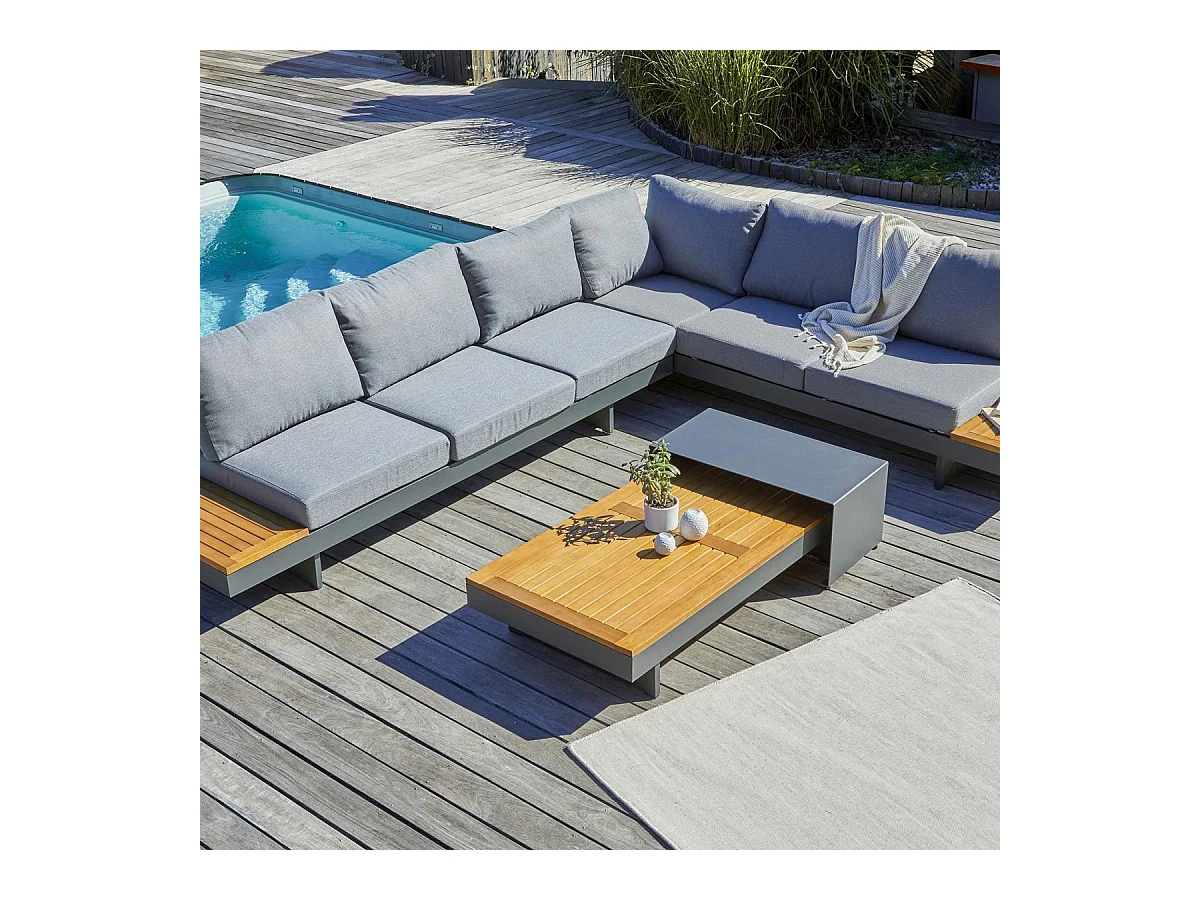 Salon de Jardin d'Angle 6 Places en Bois "Vanuatu" 245cm Gris Anthracite