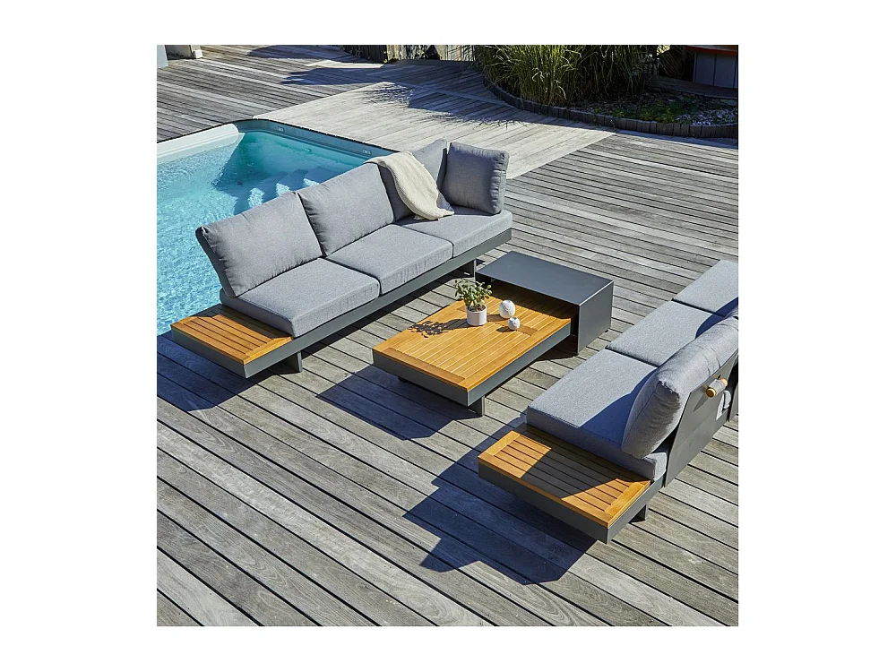 Salon de Jardin d'Angle 6 Places en Bois "Vanuatu" 245cm Gris Anthracite