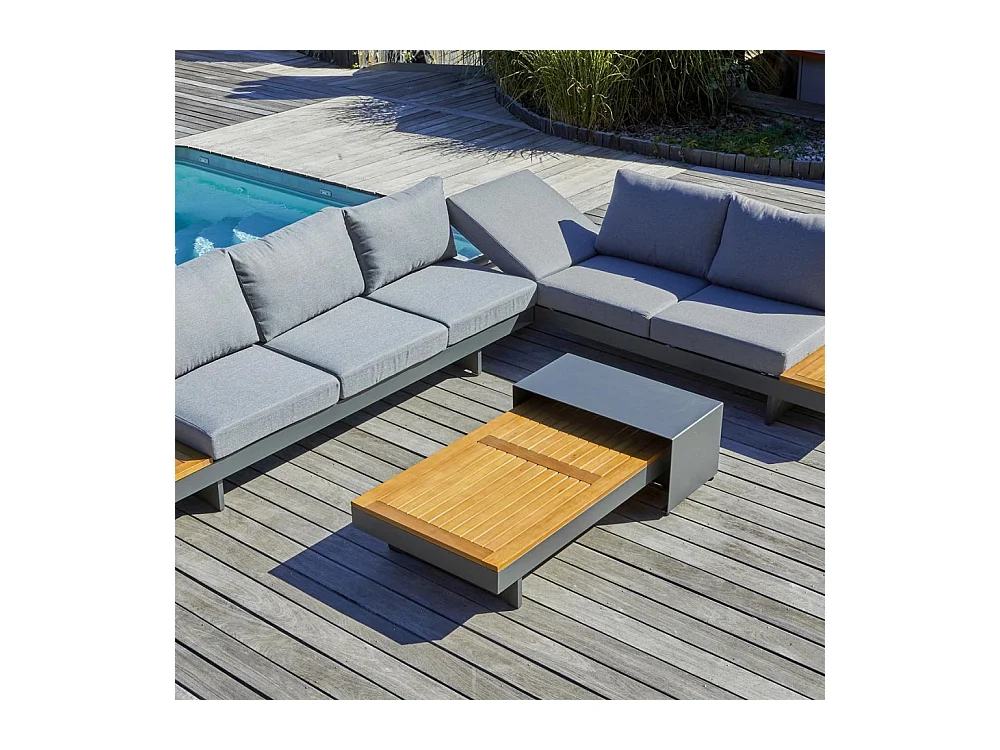 Salon de Jardin d'Angle 6 Places en Bois "Vanuatu" 245cm Gris Anthracite