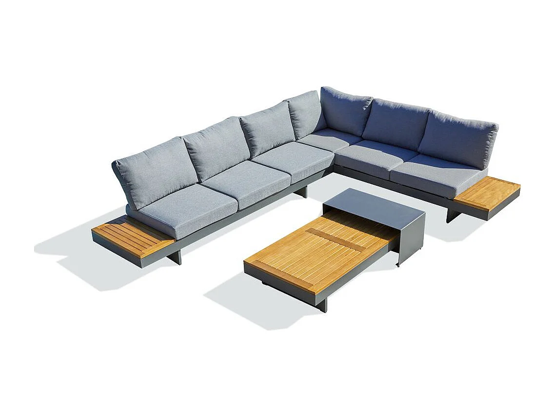 Salon de Jardin d'Angle 6 Places en Bois "Vanuatu" 245cm Gris Anthracite