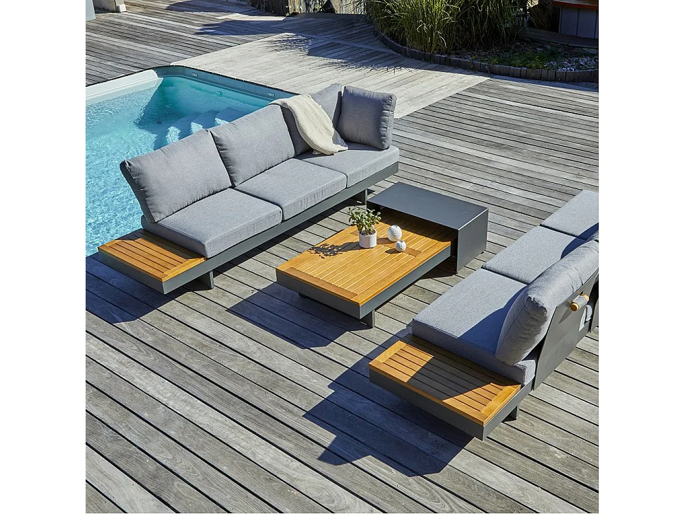 Salon de Jardin d'Angle 6 Places en Bois "Vanuatu" 245cm Gris Anthracite