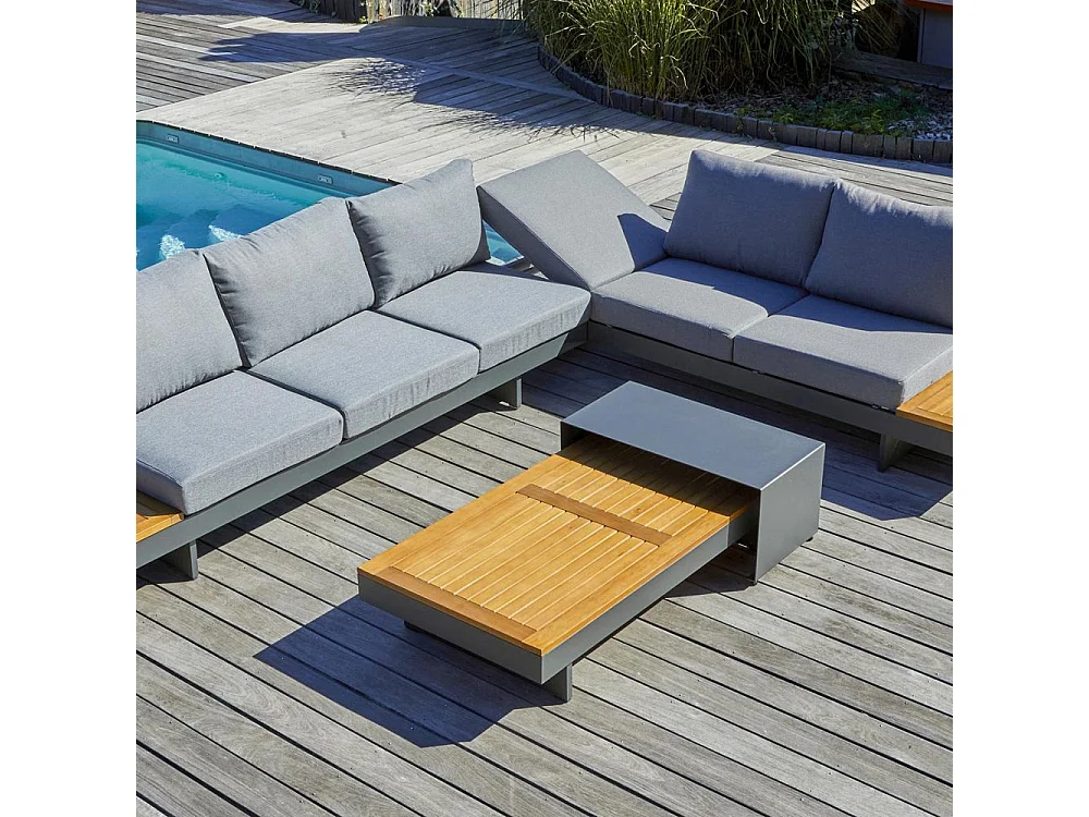 Salon de Jardin d'Angle 6 Places en Bois "Vanuatu" 245cm Gris Anthracite