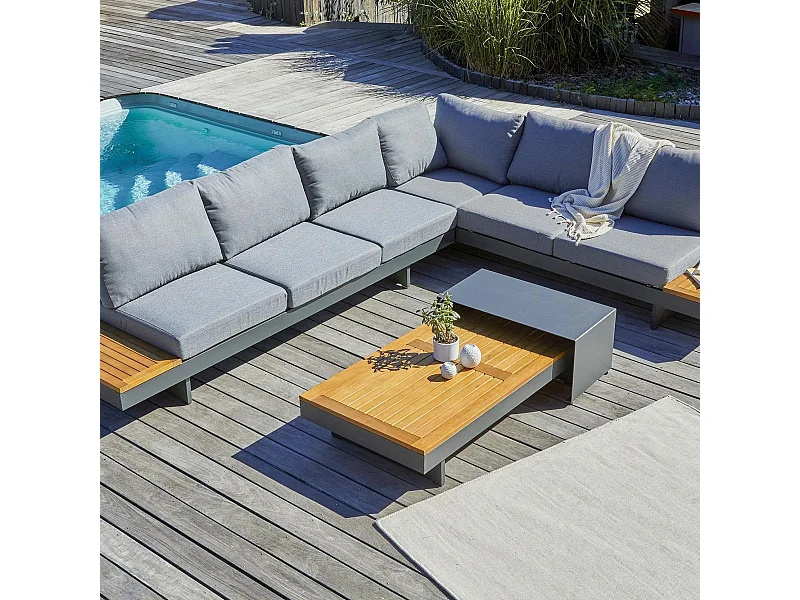 Salon de Jardin d'Angle 6 Places en Bois "Vanuatu" 245cm Gris Anthracite