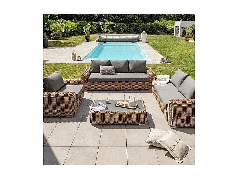 Salon de Jardin 6 Places en Résine Tressée "Borabora" 220cm Marron