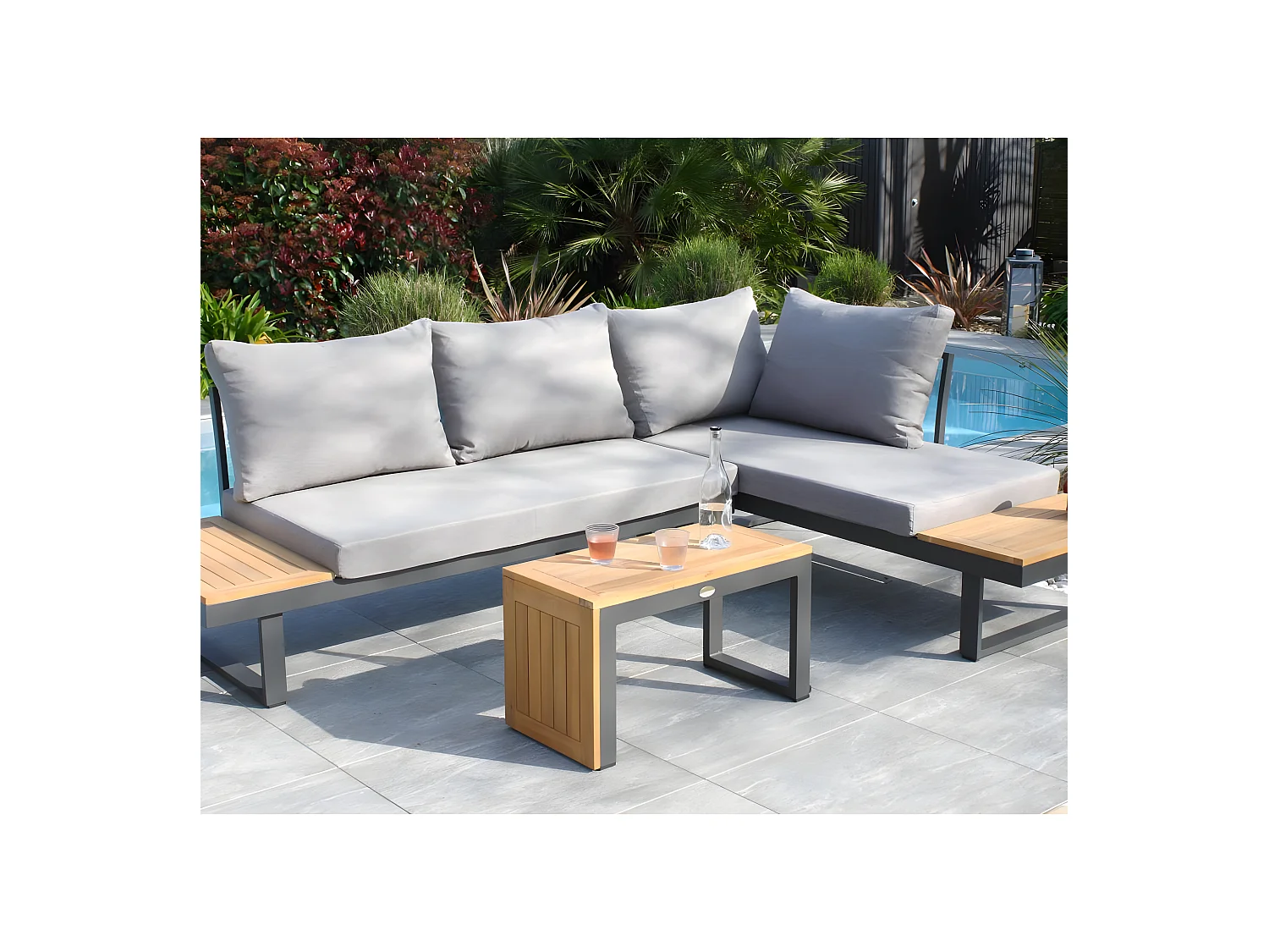 Salon de Jardin Modulable 4 Places "Tokyo" 175cm Gris Anthracite