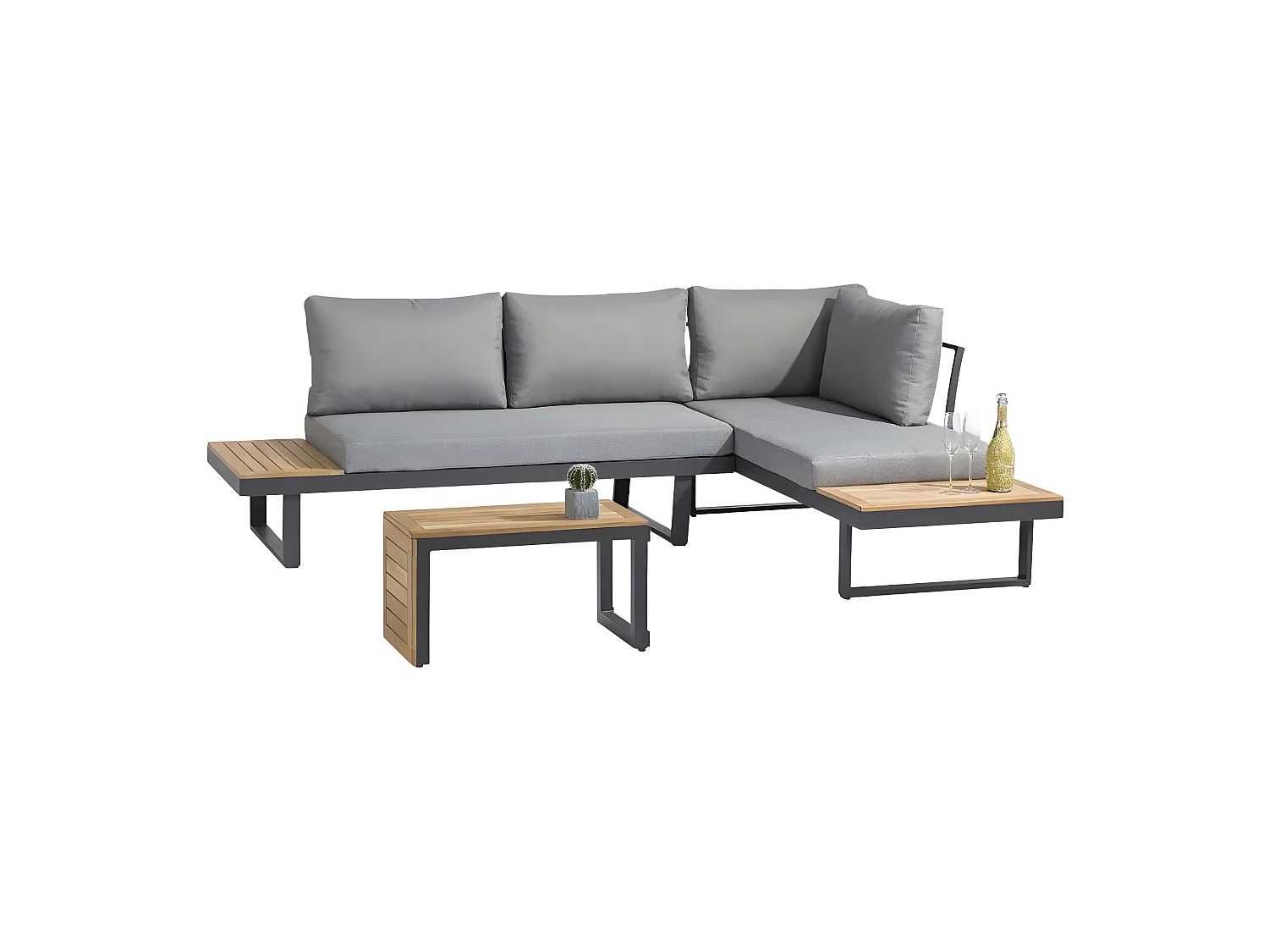 Salon de Jardin Modulable 4 Places "Tokyo" 175cm Gris Anthracite