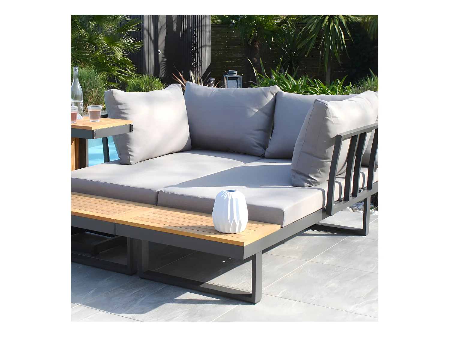 Salon de Jardin Modulable 4 Places "Tokyo" 175cm Gris Anthracite