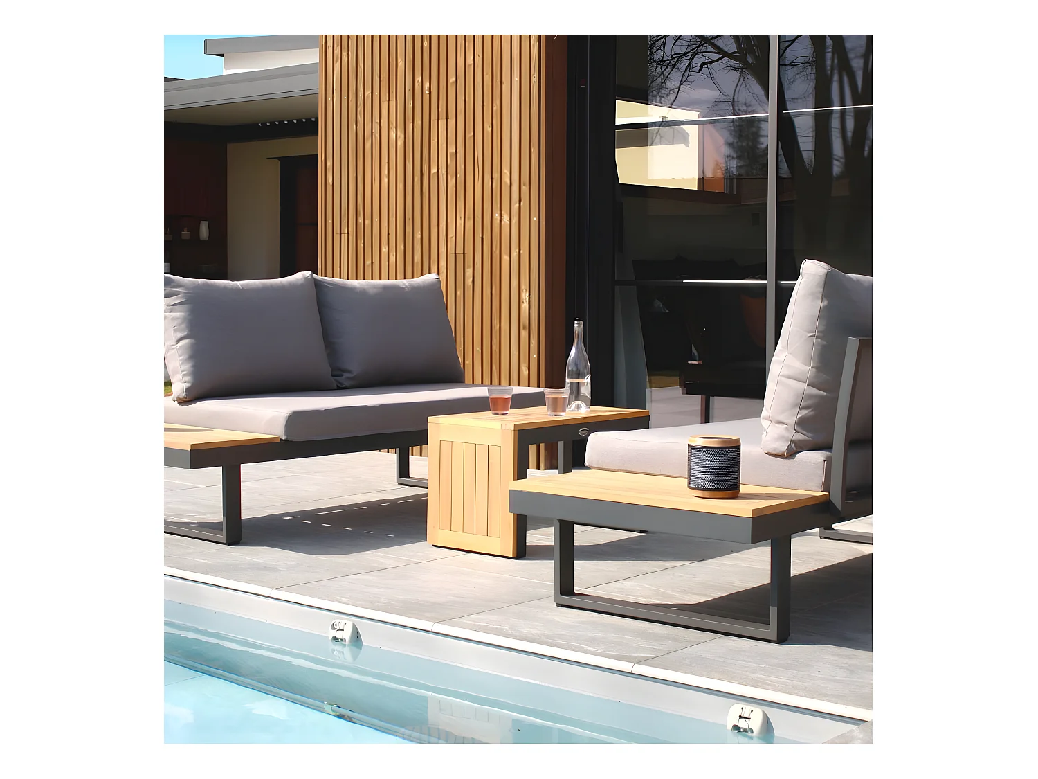 Salon de Jardin Modulable 4 Places "Tokyo" 175cm Gris Anthracite