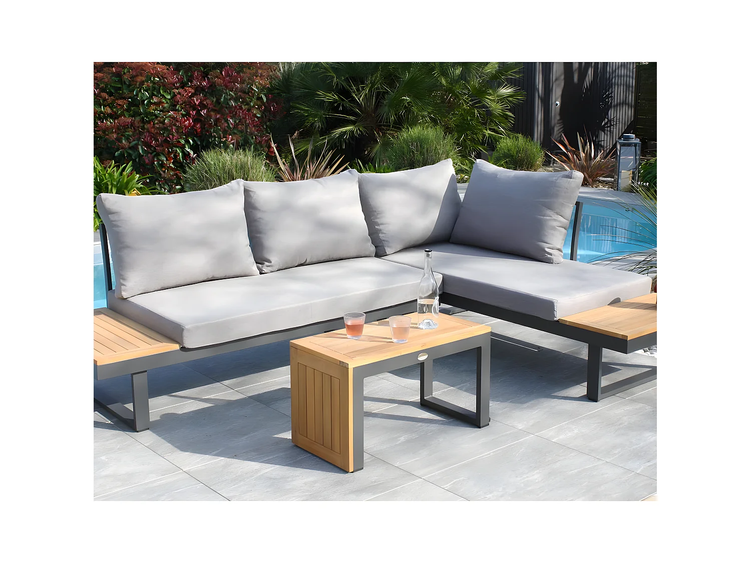 Salon de Jardin Modulable 4 Places "Tokyo" 175cm Gris Anthracite