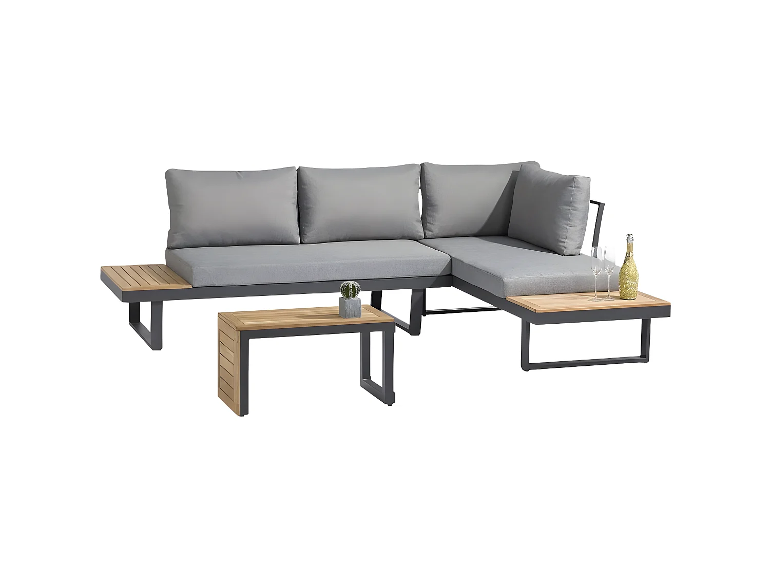 Salon de Jardin Modulable 4 Places "Tokyo" 175cm Gris Anthracite