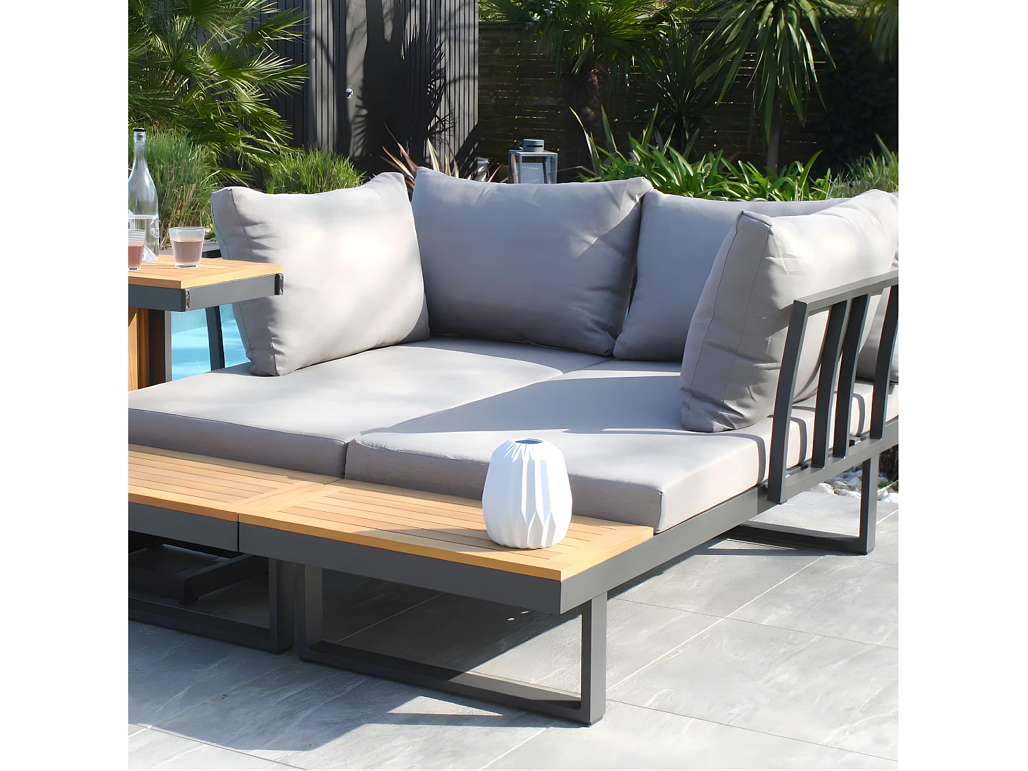 Salon de Jardin Modulable 4 Places "Tokyo" 175cm Gris Anthracite