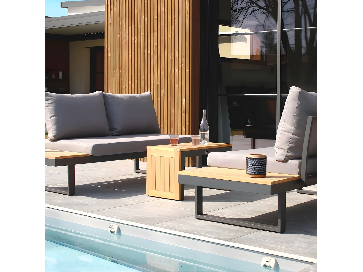 Salon de Jardin Modulable 4 Places "Tokyo" 175cm Gris Anthracite