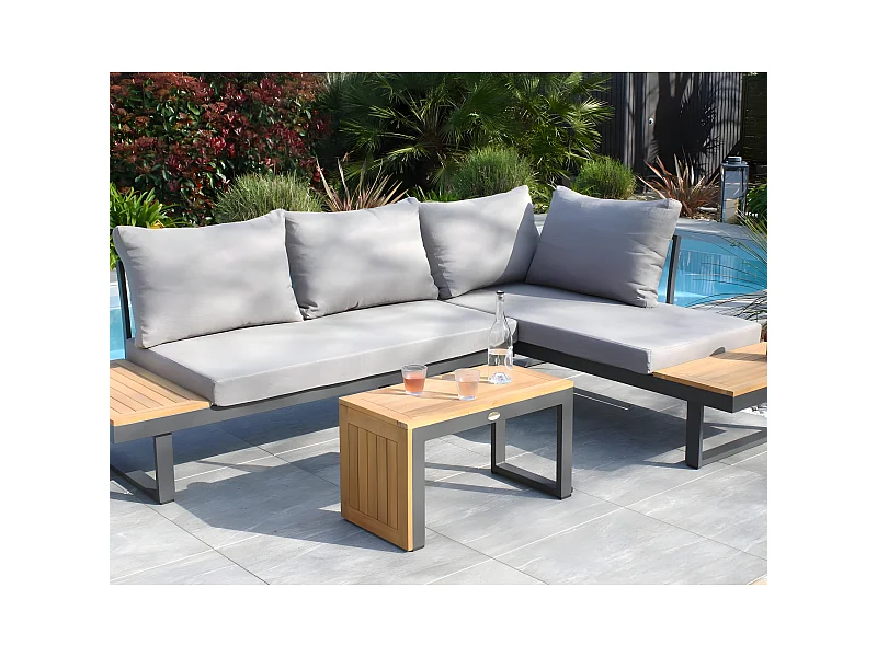 Salon de Jardin Modulable 4 Places "Tokyo" 175cm Gris Anthracite