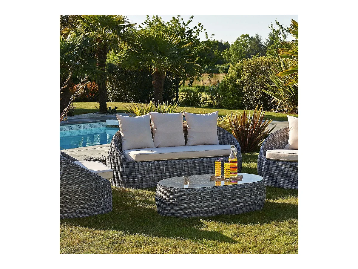 Salon de Jardin 5 Places en Résine Tressée "Isa" 160cm Gris