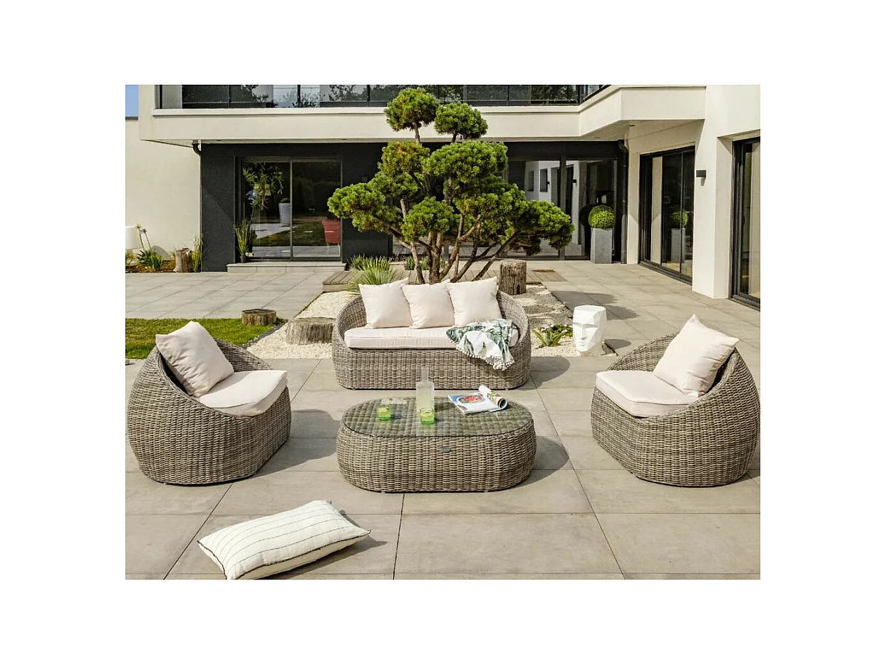 Salon de Jardin 5 Places en Résine Tressée "Isa" 160cm Gris