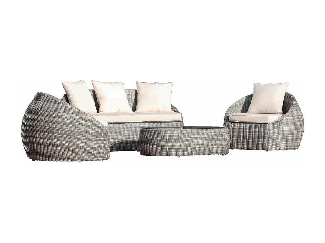 Salon de Jardin 5 Places en Résine Tressée "Isa" 160cm Gris