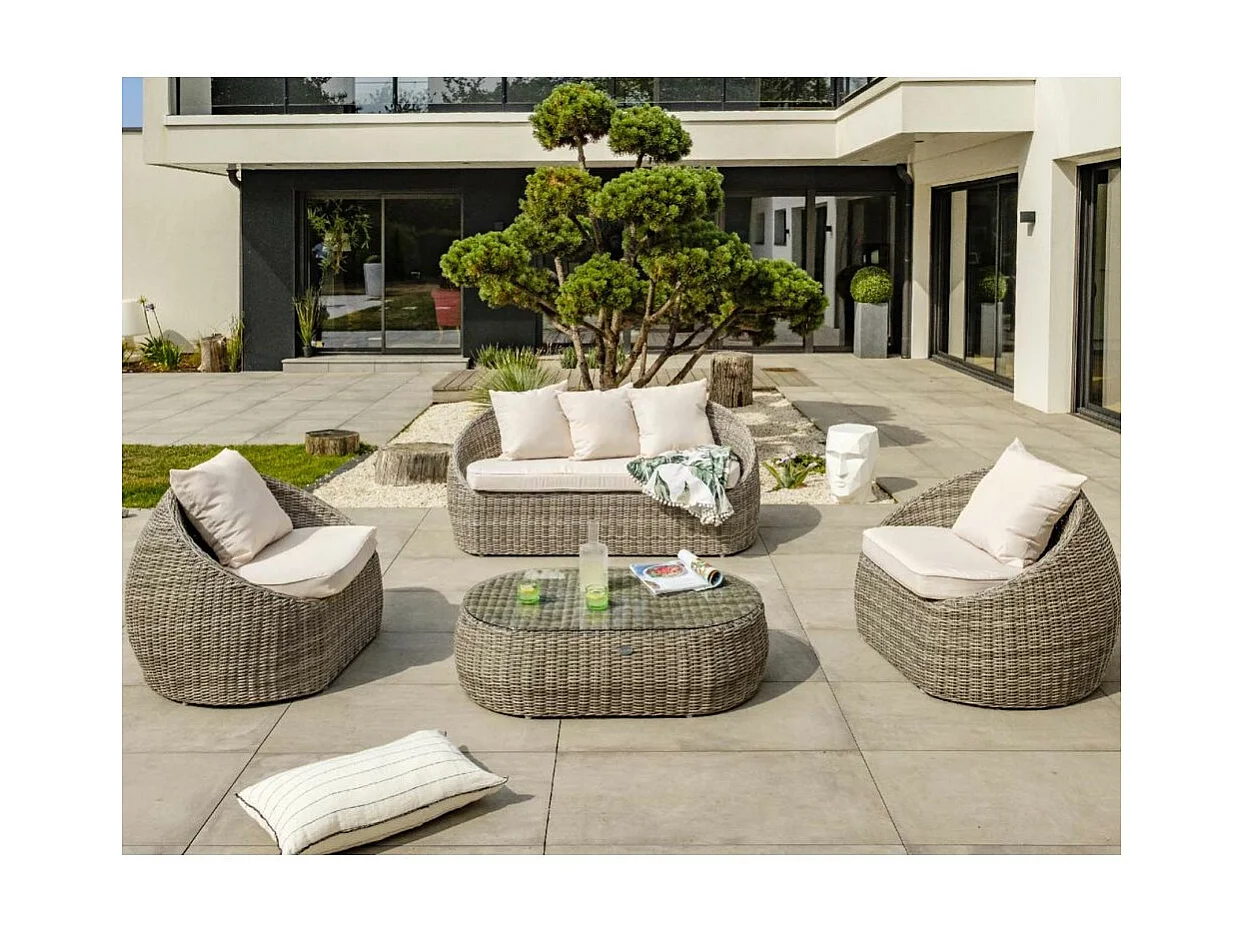 Salon de Jardin 5 Places en Résine Tressée "Isa" 160cm Gris