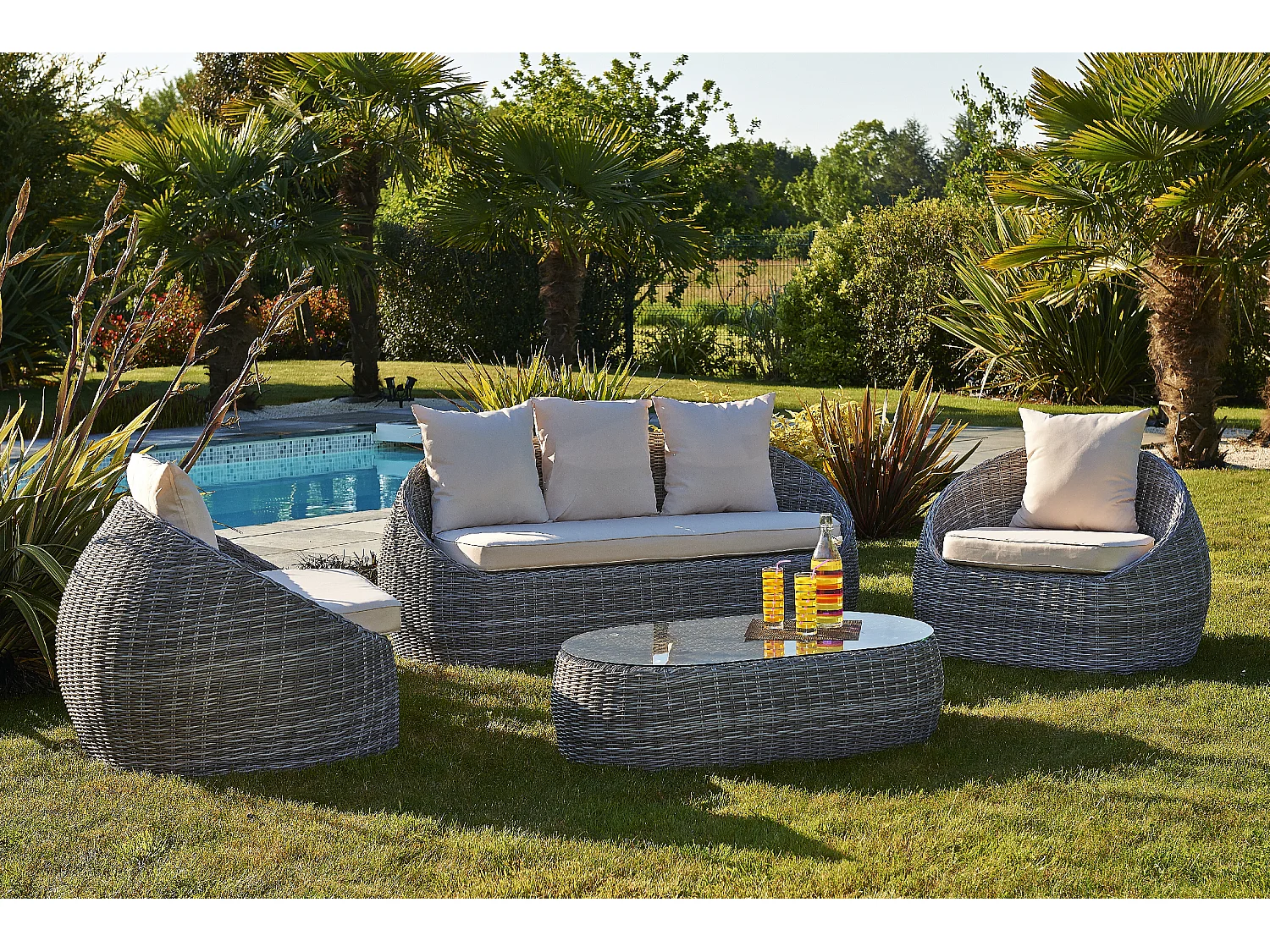 5-Sitzer-Gartenmöbel, Kunstharzgeflecht