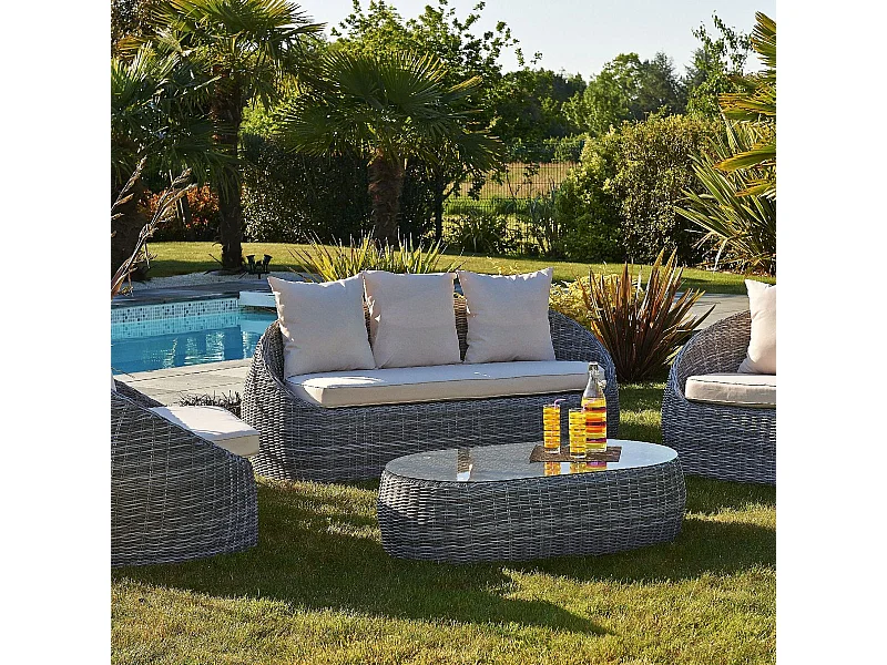 Salon de Jardin 5 Places en Résine Tressée "Isa" 160cm Gris